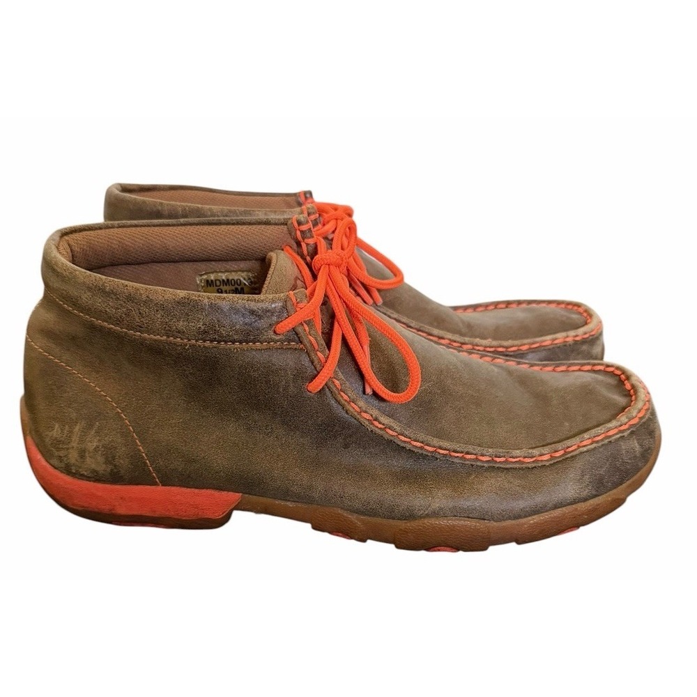 Twisted X Moc Toe Chukka Driving Moc Boots Neon Orange/Bomber Men's Size 9.5